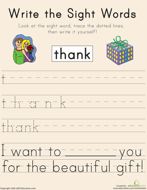 Write the Sight Words: "Thank"
