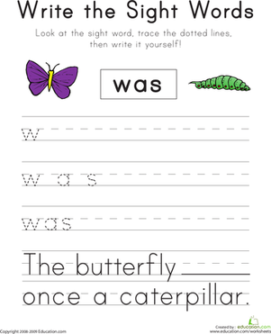 Write the Sight Words: "Was"
