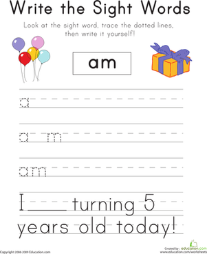 Write the Sight Words: "Am"