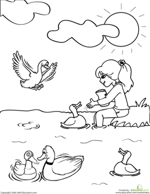 Color the Feeding Ducks
