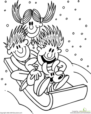 Color the Sledding Kids