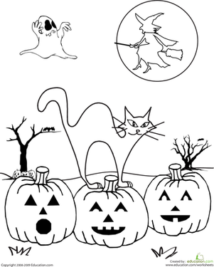 Color the Spooky Halloween Scene