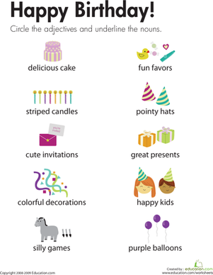 Adjectives and Nouns: Happy Birthday