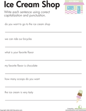 Fix the Sentences: Ice Cream Shop