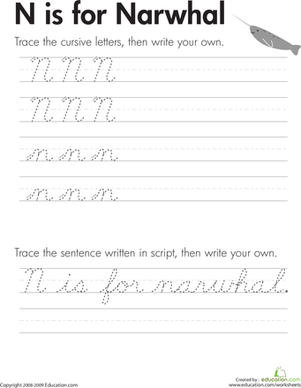 Cursive Handwriting: 'N' is for Narwhal