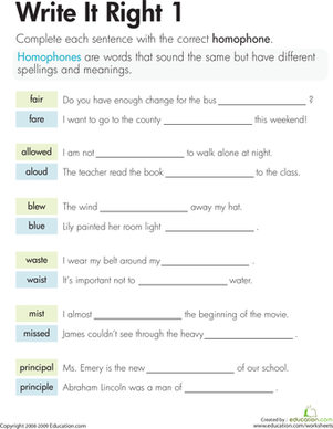 Homophones: Write It Right 1
