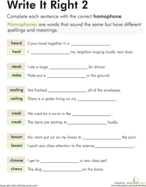 Homophones: Write It Right 2