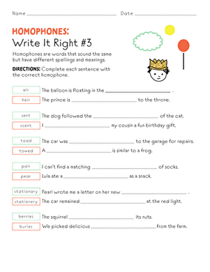 Homophones: Write It Right #3