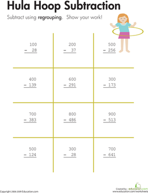 Hula Hoop: Three-Digit Subtraction with Regrouping