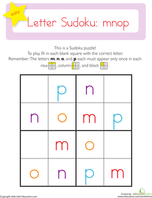 Easy Sudoku: Letters m,n,o,p