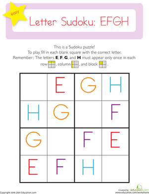 Easy Sudoku: Letters E,F,G,H