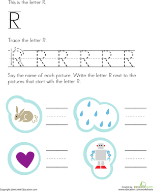 Trace and Write the Letter R