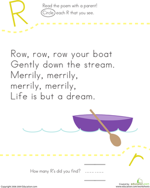 Find the Letter R: Row, Row, Row Your Boat