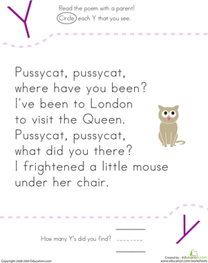Find the Letter Y: Pussycat, Pussycat