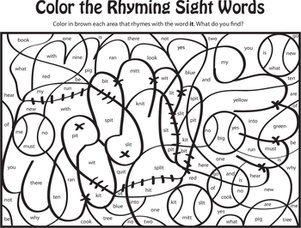 Color the Rhyming Sight Words VII
