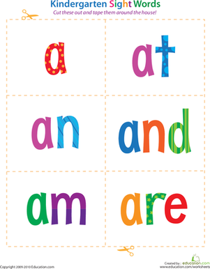 Kindergarten Sight Words: A to Are