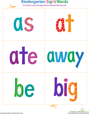 Kindergarten Sight Words: As to Big