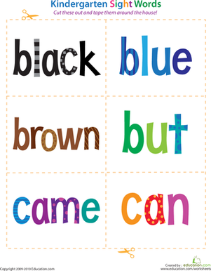 Kindergarten Sight Words: Black to Can