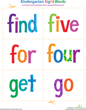 Kindergarten Sight Words: Find to Go