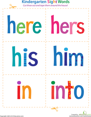 Kindergarten Sight Words: Here to Into