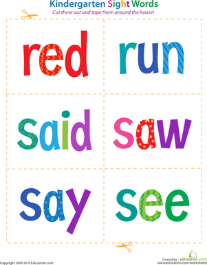 Kindergarten Sight Words: Red to See