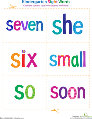 Kindergarten Sight Words: Seven to Soon