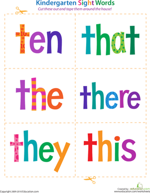 Kindergarten Sight Words: Ten to This