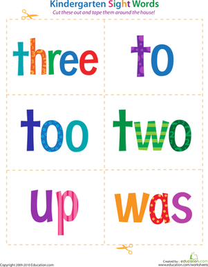 Kindergarten Sight Words: Three to Was