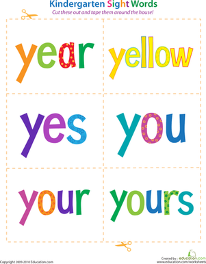 Kindergarten Sight Words: Year to Yours