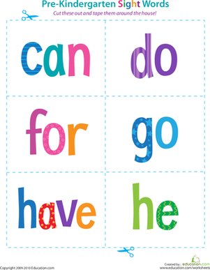 Pre-Kindergarten Sight Words: Can to He