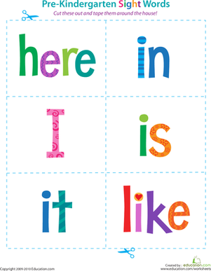 Pre-Kindergarten Sight Words: Here to Like