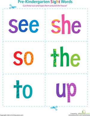 Pre-Kindergarten Sight Words: See to Up