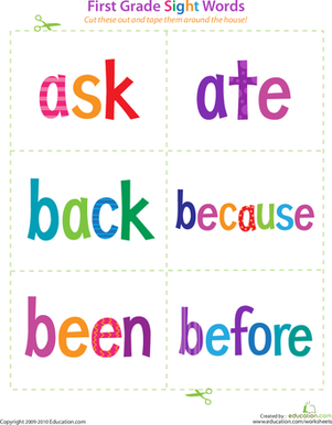 First Grade Sight Words: Ask to Before