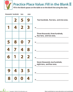 Practice Place Value: Fill in the Blank II