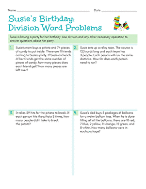 Susie's Birthday: Division Word Problems large image