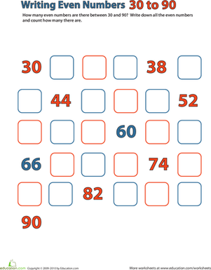 Even Numbers: 30-90