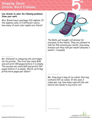 Shopping Spree: Division Word Problems