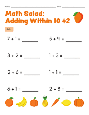 Math Salad: Adding Within 10 #2