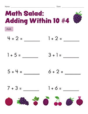 Math Salad: Adding Within 10 #4
