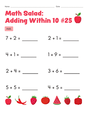 Math Salad: Adding Within 10 #25