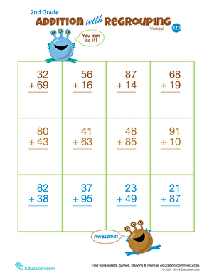 Double Digits! Practice Vertical Addition with Regrouping 20