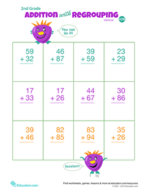 Double Digits! Practice Vertical Addition with Regrouping 28