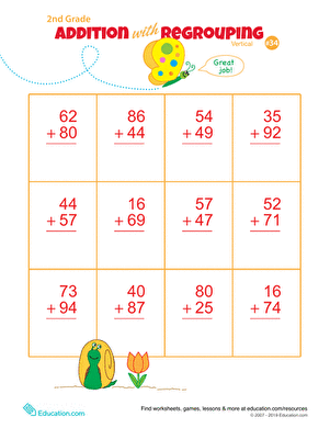 Practice Vertical Addition with Regrouping 34