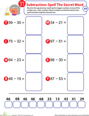Spell the Secret Word: Practice Subtraction 9