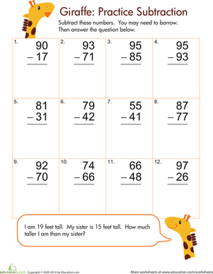 Double Digit Subtraction: Giraffe Jam!