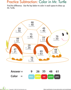 Color by Number: Practice Two-Digit Subtraction 9