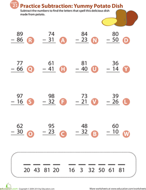 Veggie Math Mash: Two-Digit Subtraction 4