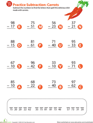 Veggie Math Mash: Two-Digit Subtraction 7