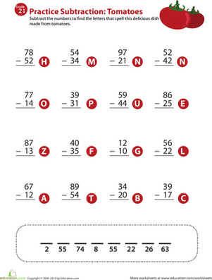 Veggie Math Mash: Two-Digit Subtraction 8