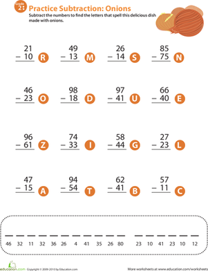 Veggie Math Mash: Two-Digit Subtraction 9